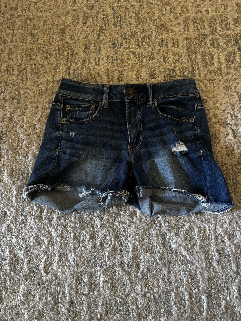 American Eagle Outfitters Dark Blue Distressed Denim Cutoff Shorts